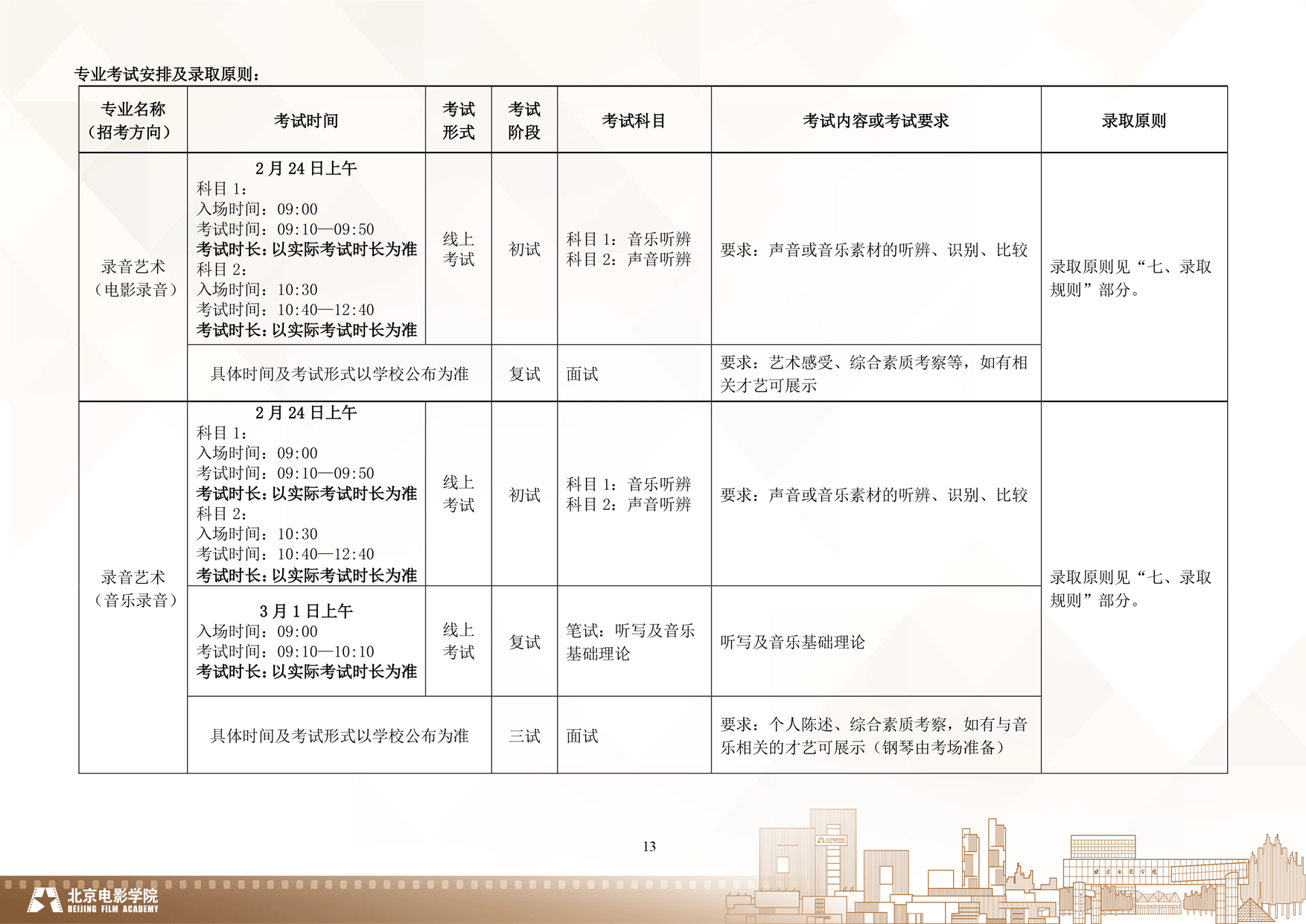 2024年北京电影学院艺术类音乐专业校考本科招生简章