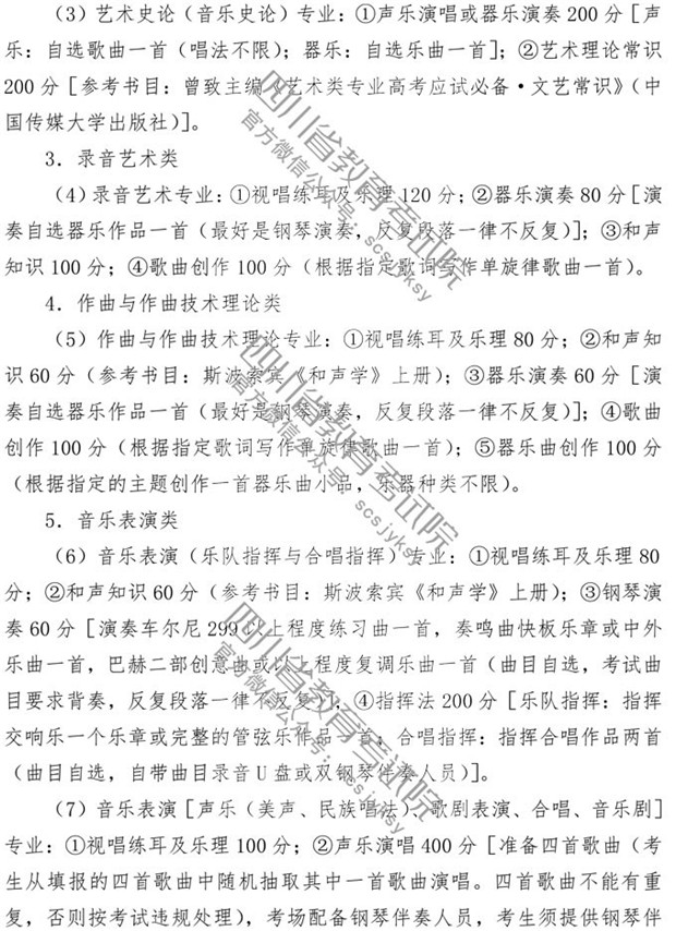 2020年四川省普通高等学校音乐类专业招生简介