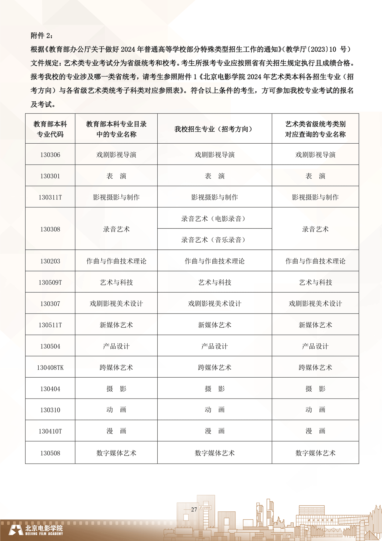 2024年北京电影学院艺术类音乐专业校考本科招生简章