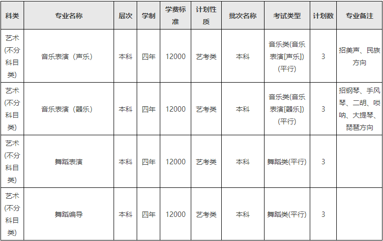 2024年西南民族大学音乐舞蹈类分省招生计划