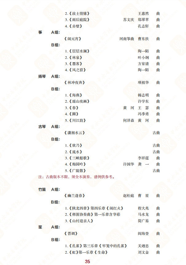 2024年中央音乐学院本科招生专业目录及考试大纲