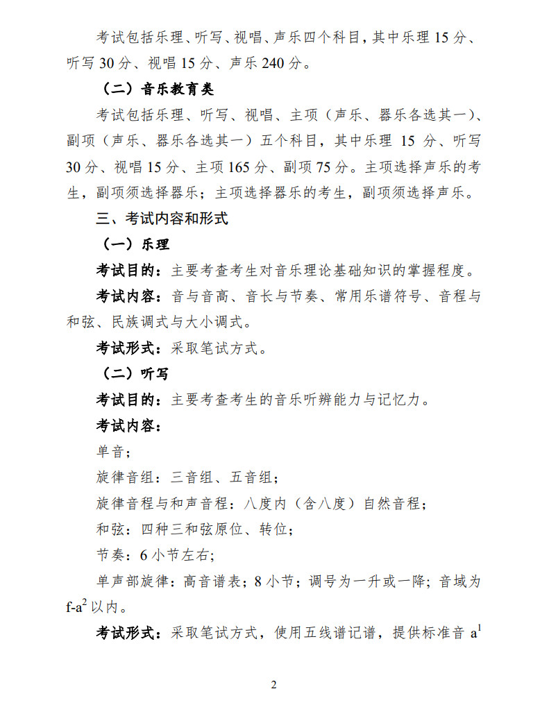 2024年福建省普通高等学校音乐类本科专业省级统一考试说明（试行）