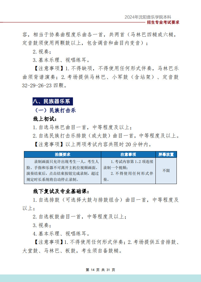 2024年沈阳音乐学院音乐舞蹈类本科招生专业考试要求（内附校考作曲系专业提交报考材料要求）