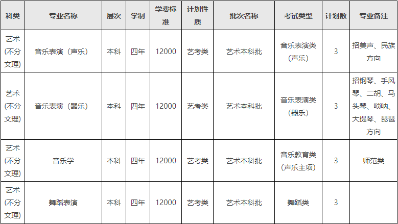 2024年西南民族大学音乐舞蹈类分省招生计划