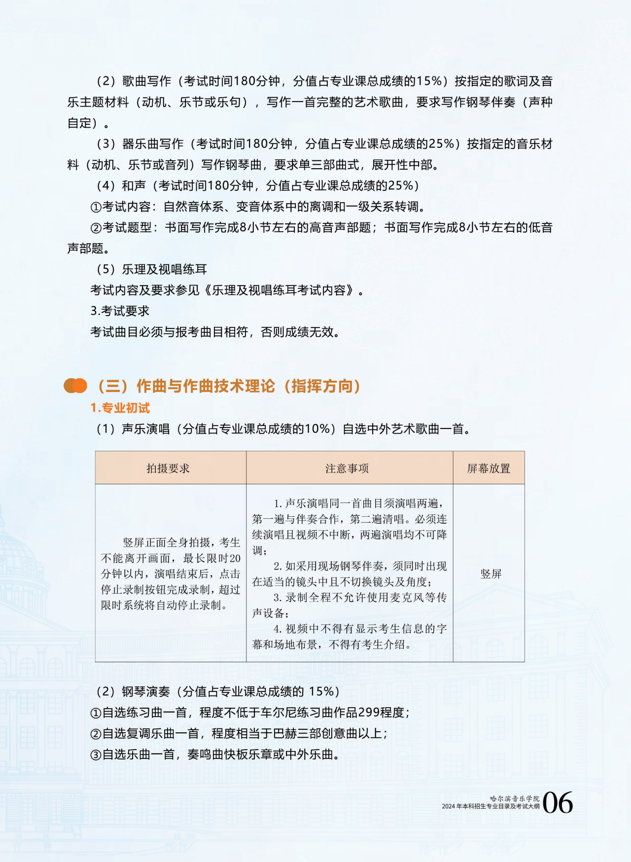 2024年哈尔滨音乐学院本科招生音乐、舞蹈类专业目录及校考专业考试大纲