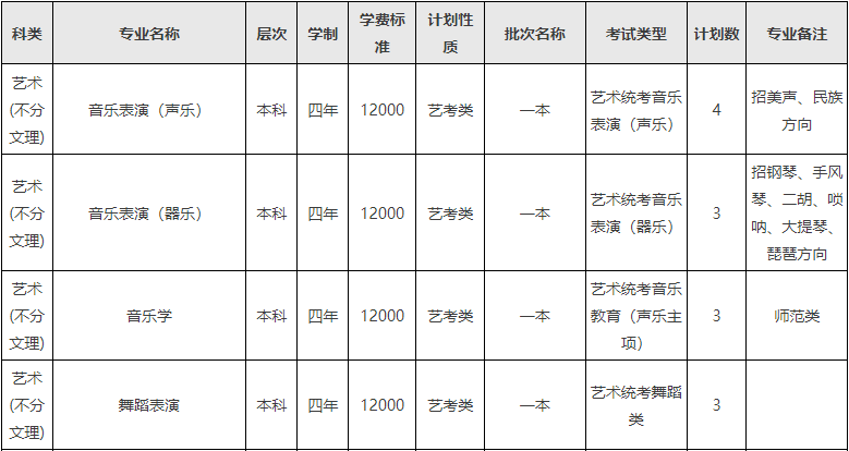 2024年西南民族大学音乐舞蹈类分省招生计划